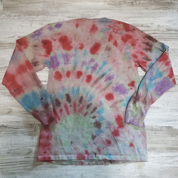 Champion Tye Dye Shirt Size Medium Long Sleeve Hand Tye Dyed Rainbow - Picture 2 of 2